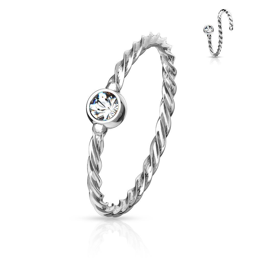 Levně Piercing do nosu - kruh se zirkonem (ocelová/čirý zirkon) - N0130-C