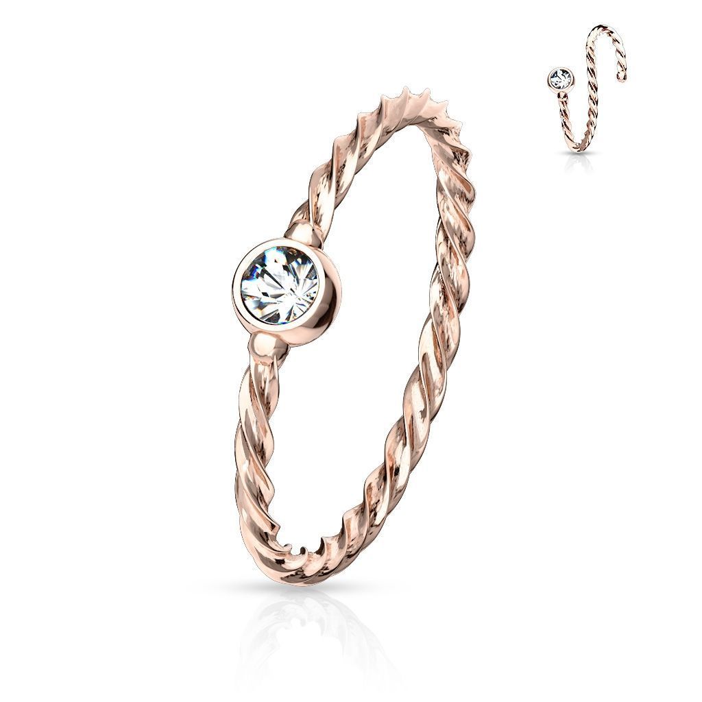 Levně Piercing do nosu - kruh se zirkonem (růžové zlato/čirý zirkon) - N0130-RDC
