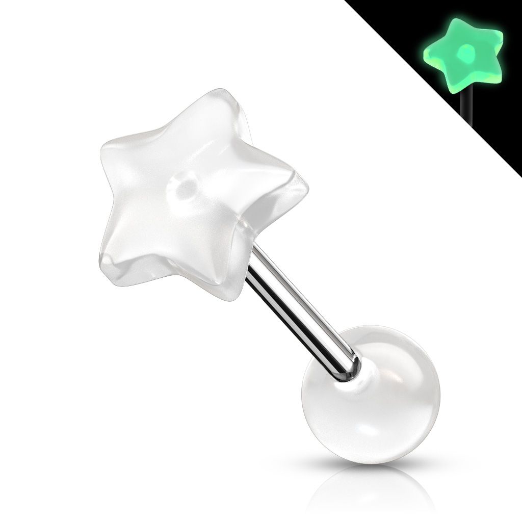 Svítící piercing do jazyku - hvězdička (bílá) - PJ0009-W
