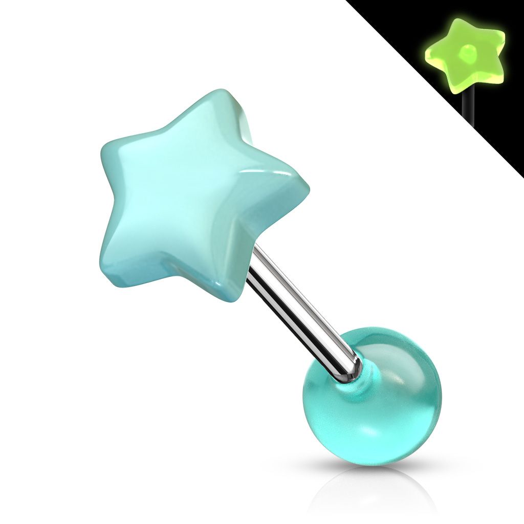 Levně Svítící piercing do jazyku - hvězdička (modrá) - PJ0009-B