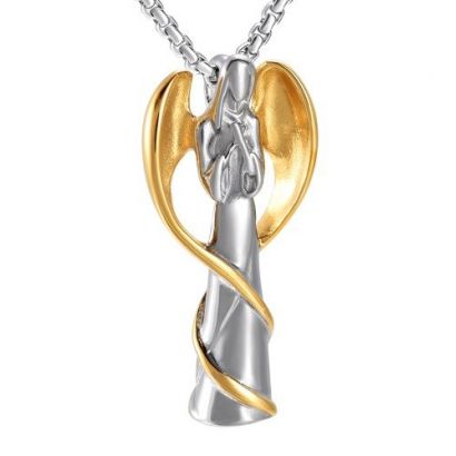 Náhrdelník - pamětní přívěsek, pietní přívěsek, přívěsek na popel anděl ocelový gold