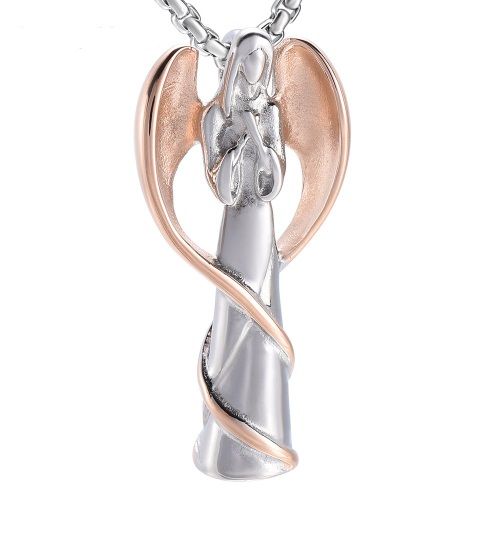 Náhrdelník - pamětní přívěsek, pietní přívěsek, přívěsek na popel anděl ocelový rosegold