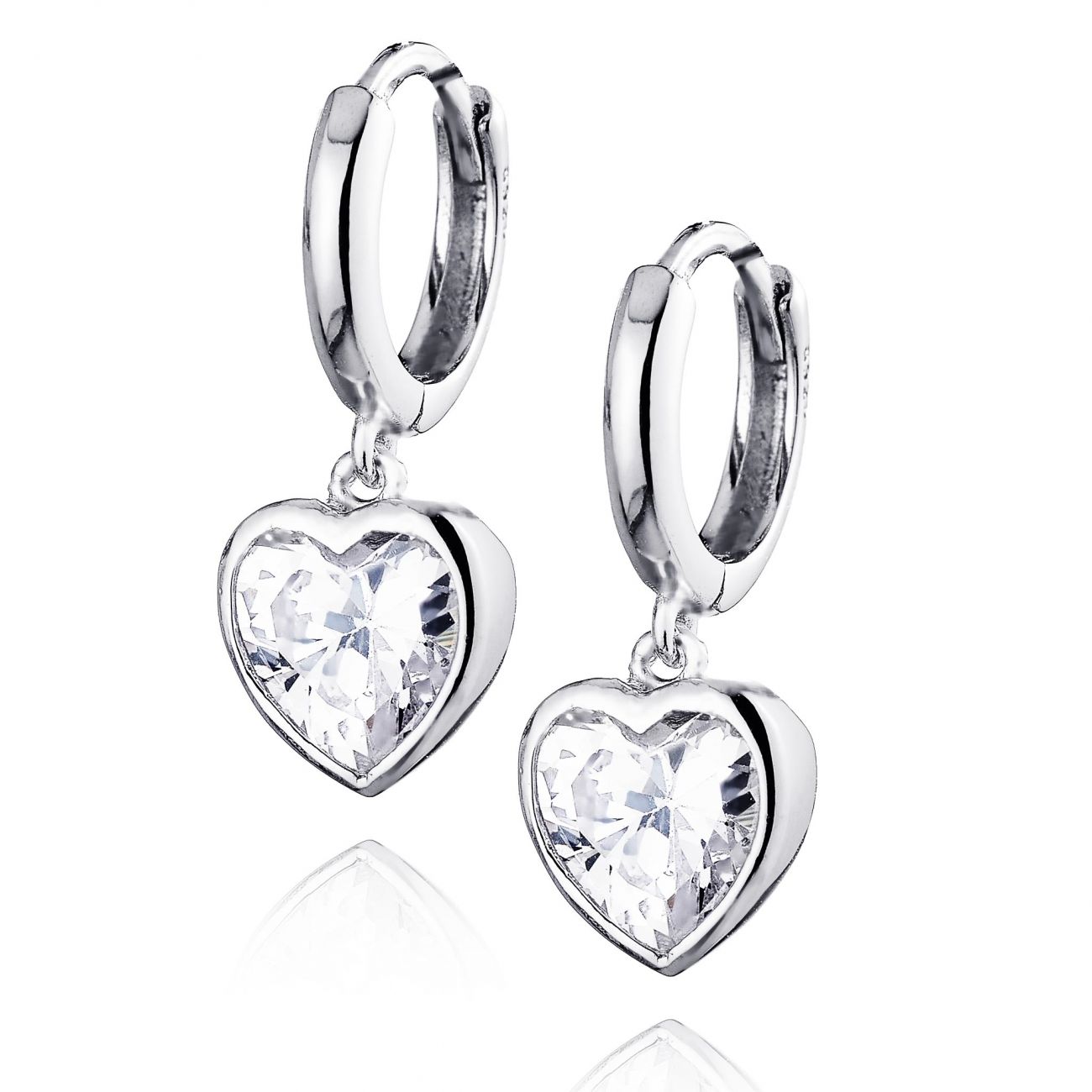 NUBIS Stříbrné náušnice kroužky s visacími srdíčky - NB-3136