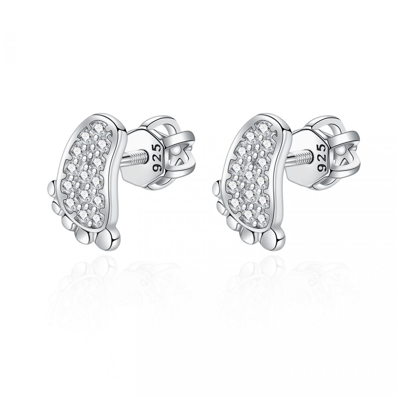 NUBIS Stříbrné šroubovací náušnice - dětské stopy - NB-3423