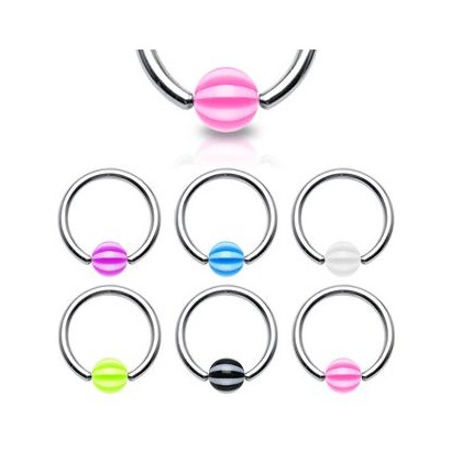 Piercing kroužek chirurgická ocel s pruhovanou kuličkou (růžová)