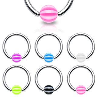 Levně Piercing kroužek chirurgická ocel s pruhovanou kuličkou (černá) - K01022-1210K