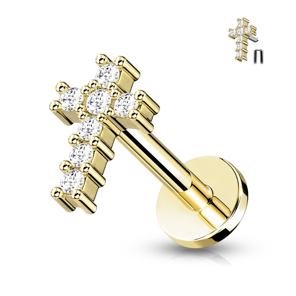Levně S4U Labreta / cartilage piercing - křížek (1,2 x 6 mm) - LB0034GD-1206