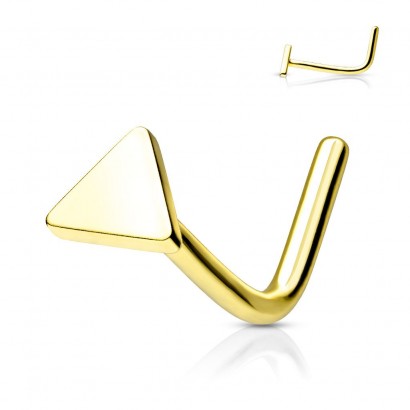 Zahnutý piercing do nosu - triangl (žluté zlato)
