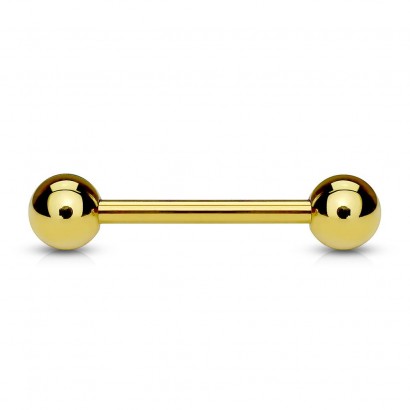 Pozlacený piercing do jazyka 1,6 x 16 mm, kuličky 6 mm