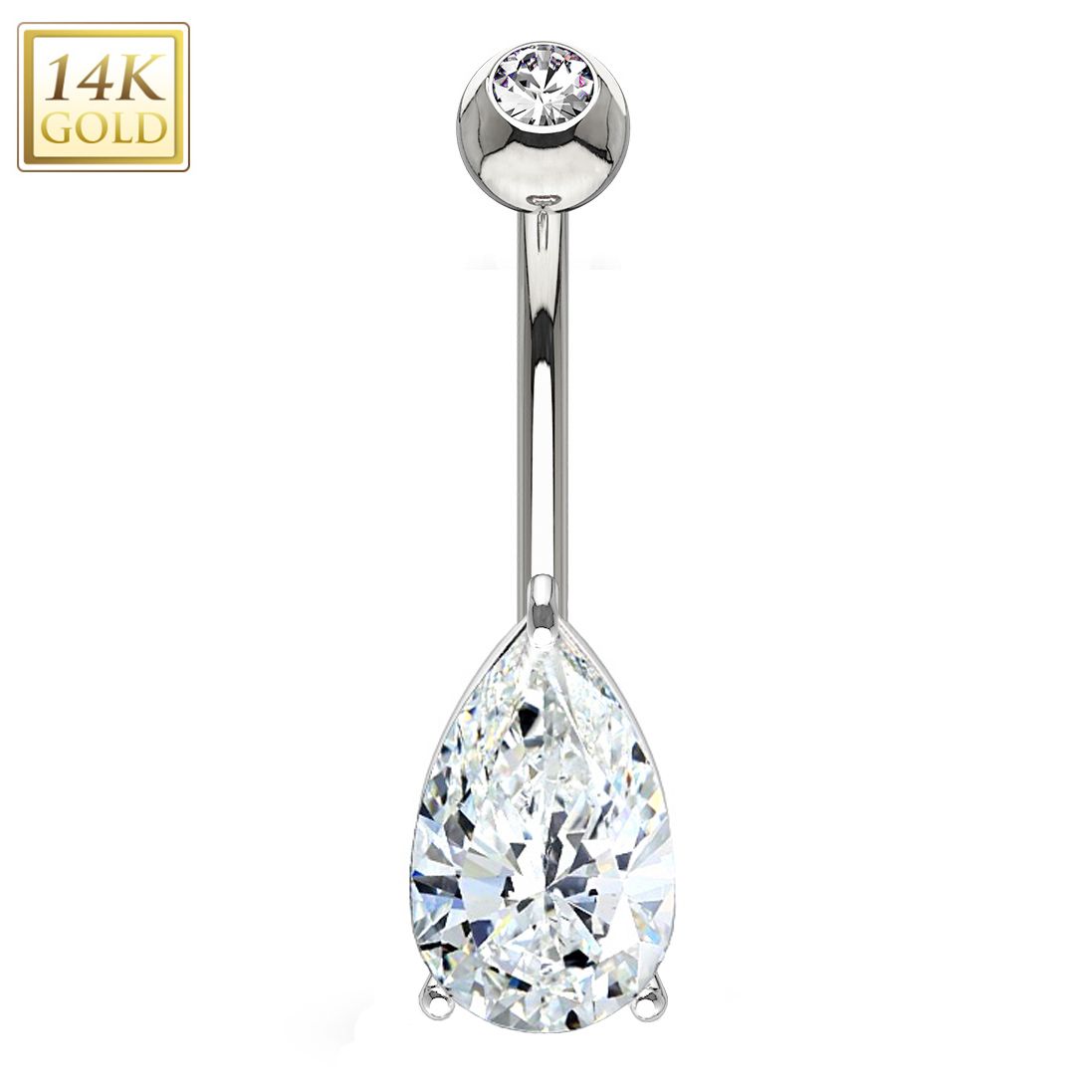 S4U Zlatý piercing do pupíku - zirkon ve tvaru kapky, Au 585/1000 - ZL01223-WG