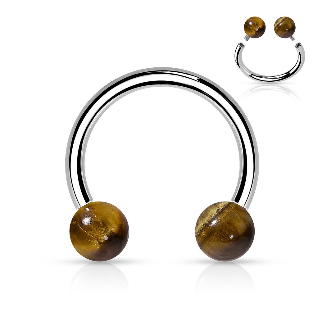 Piercing - podkova s vnitřním závitem (tygří oko) - PV01045-TO