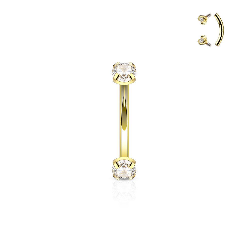 Levně Piercing do obočí, čirý zirkon (žluté zlato) - OB0002-GDC