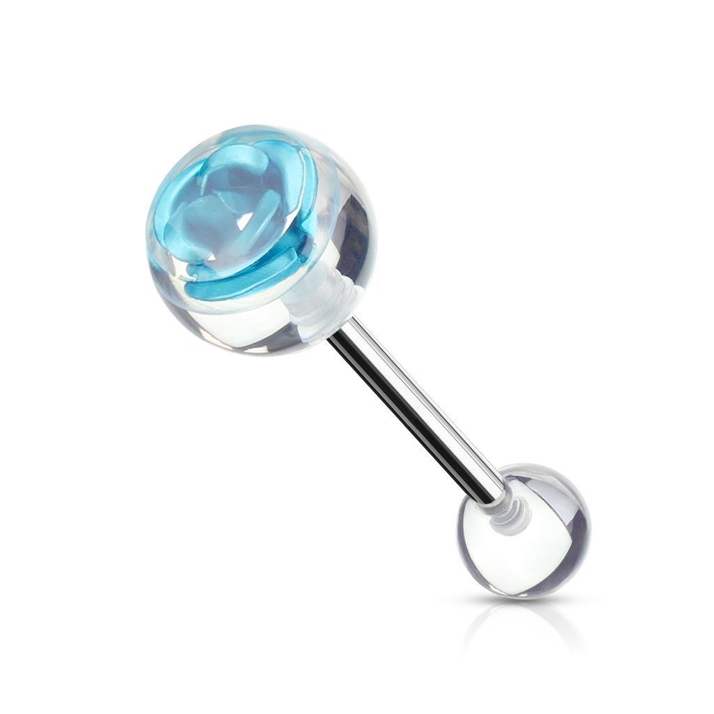 Levně Piercing do jazyka - růže (tyrkysová) - PJ01119-Q