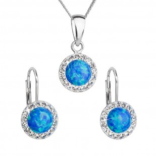 Sada šperků se syntetickým opálem a krystaly Preciosa náušnice, přívěsek a řetízek modré kulaté 39160.1