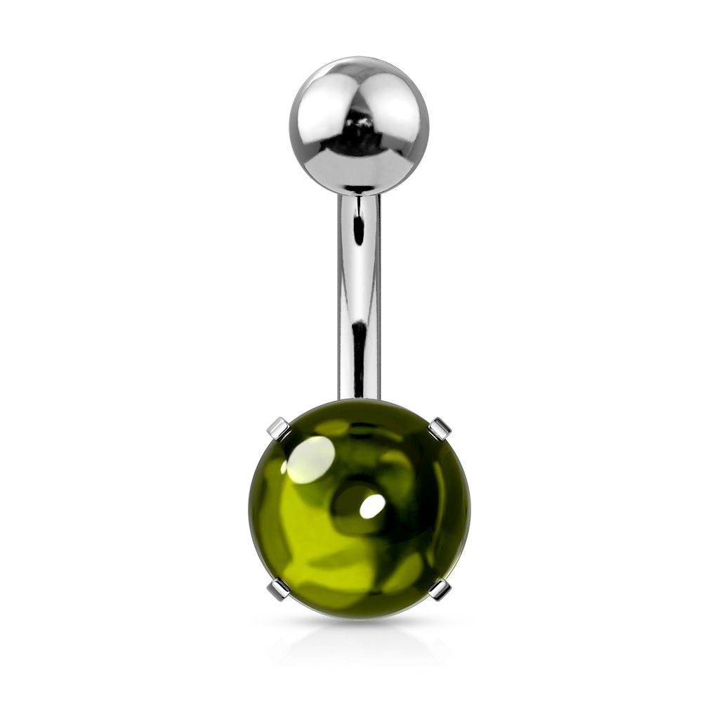 Levně Piercing do pupíku s kulatým kamenem (zelená, 1,6 x 10 mm)