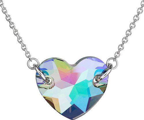 Stříbrný náhrdelník s krystaly Swarovski zeleno-fialové srdce 32021.5