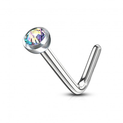 Zahnutý piercing do nosu (duhová)