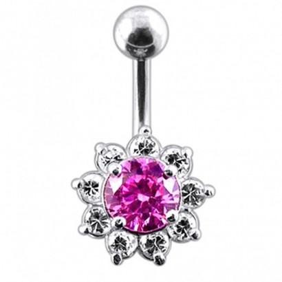 Stříbrný piercing do pupíku - kytička (růžová)