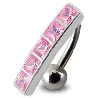 Levně S4U Stříbrný piercing do pupíku se štítem - obrácený (růžová) - BP01162-P