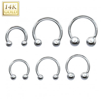 Zlatý piercing - podkova, Au 585/1000 (1,05 g, 1,6 x 12 mm, kuličky 4 mm)