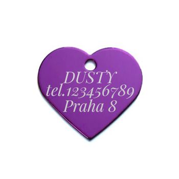 Levně S4U Hliníková psí známka srdíčko velké (fialová) - PZ012-VI