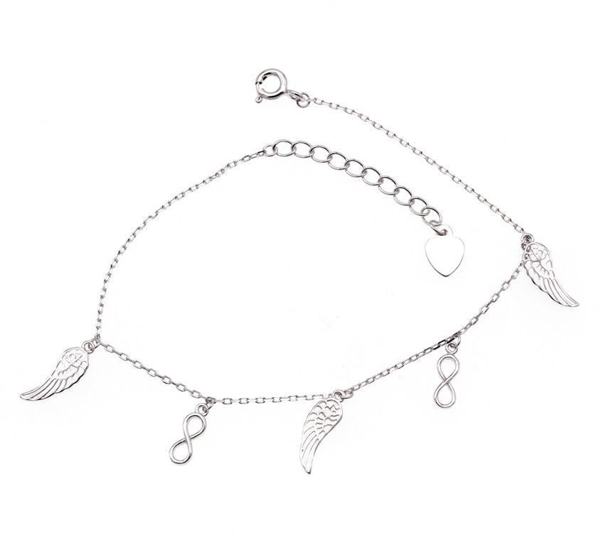 NUBIS Stříbrný náramek na nohu s nekonečny a křidélky - NB-6027