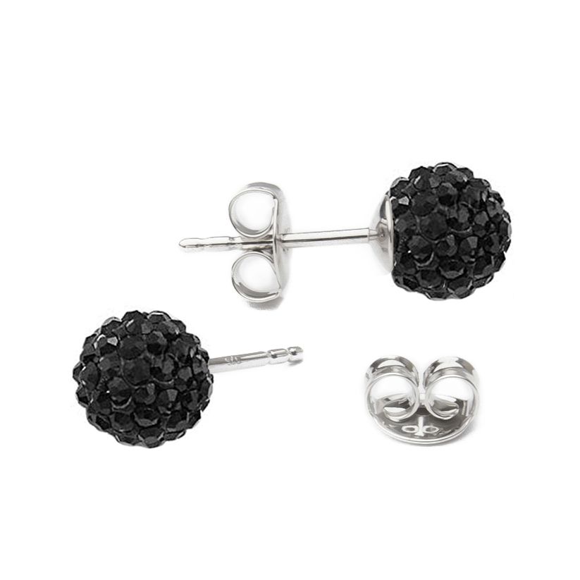 NUBIS Stříbrné náušnice kuličky Crystals from Swarovski Jet Black - SWAG06-JB