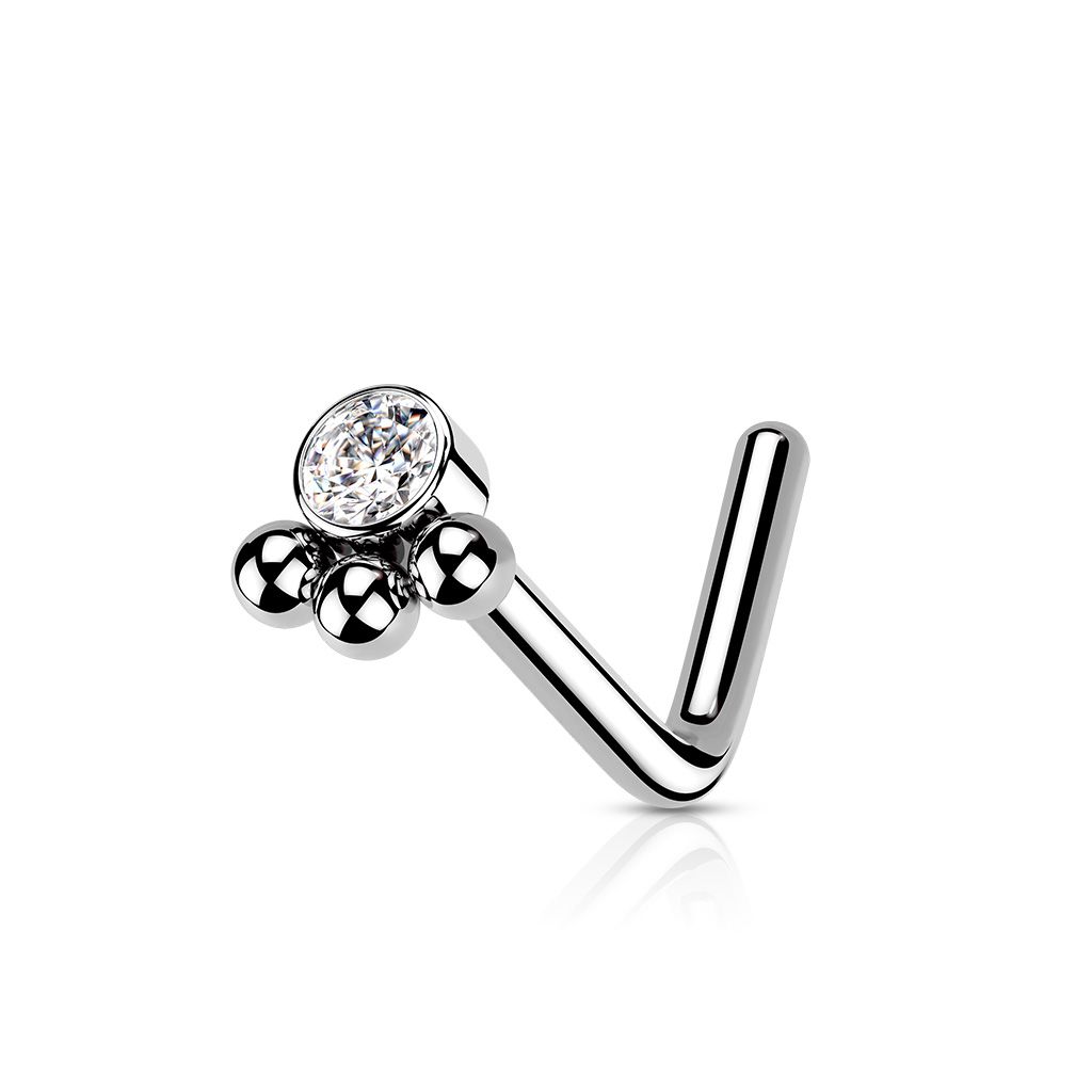 Levně Zahnutý piercing do nosu se zirkonem - N0162-ST
