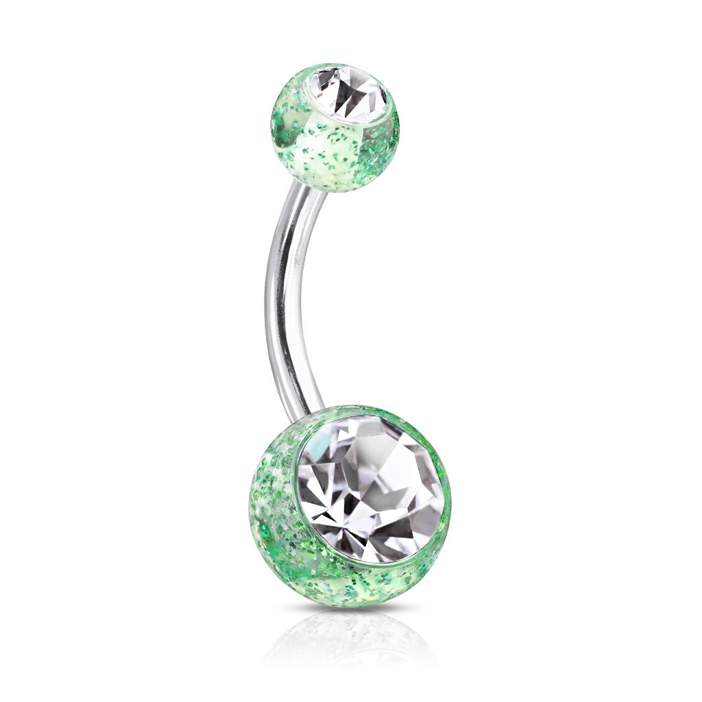 Levně Piercing do pupíku - banánek (zelená/čirý zirkon) - BA01072-CG