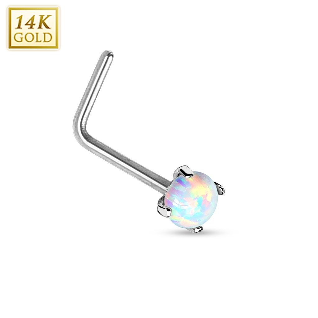 Zlatý piercing do nosu Opál, Au 585/1000 - ZL01026-WG