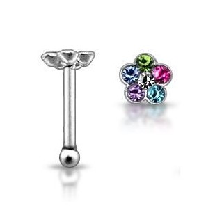 Stříbrný piercing do nosu - kytička s kamínky