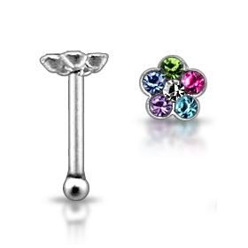 S4U Stříbrný piercing do nosu - kytička s kamínky - N01001