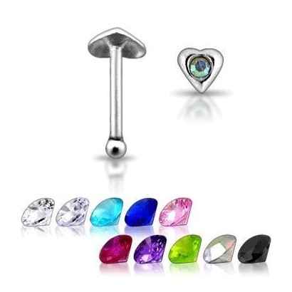Stříbrný piercing do nosu - srdíčko (růžová)