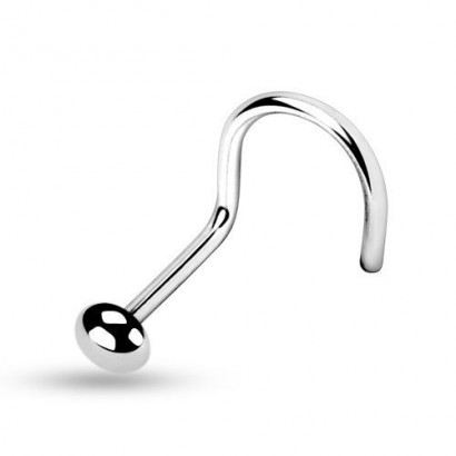 Zahnutý piercing do nosu (2 mm, zploštělá kulička)