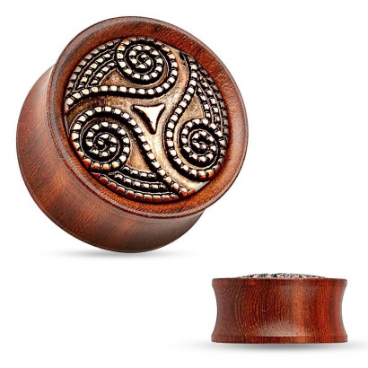 Dřevěný plug do ucha Rose Wood s ornamenty (22 mm)