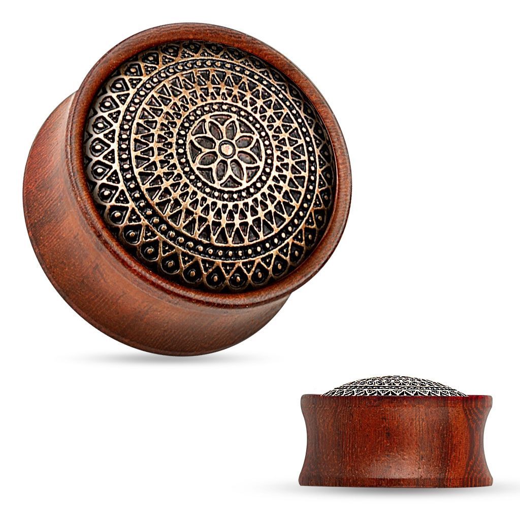 Levně Dřevěný plug do ucha Rose Wood s ornamenty (12 mm)