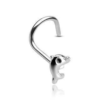 S4U Stříbrný zahnutý piercing do nou - delfínek - N01073