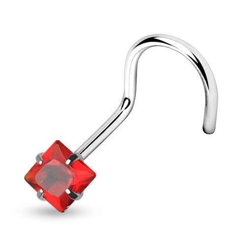 Levně Piercing do nosu - čtvercový kámen (červená) - N01052-R