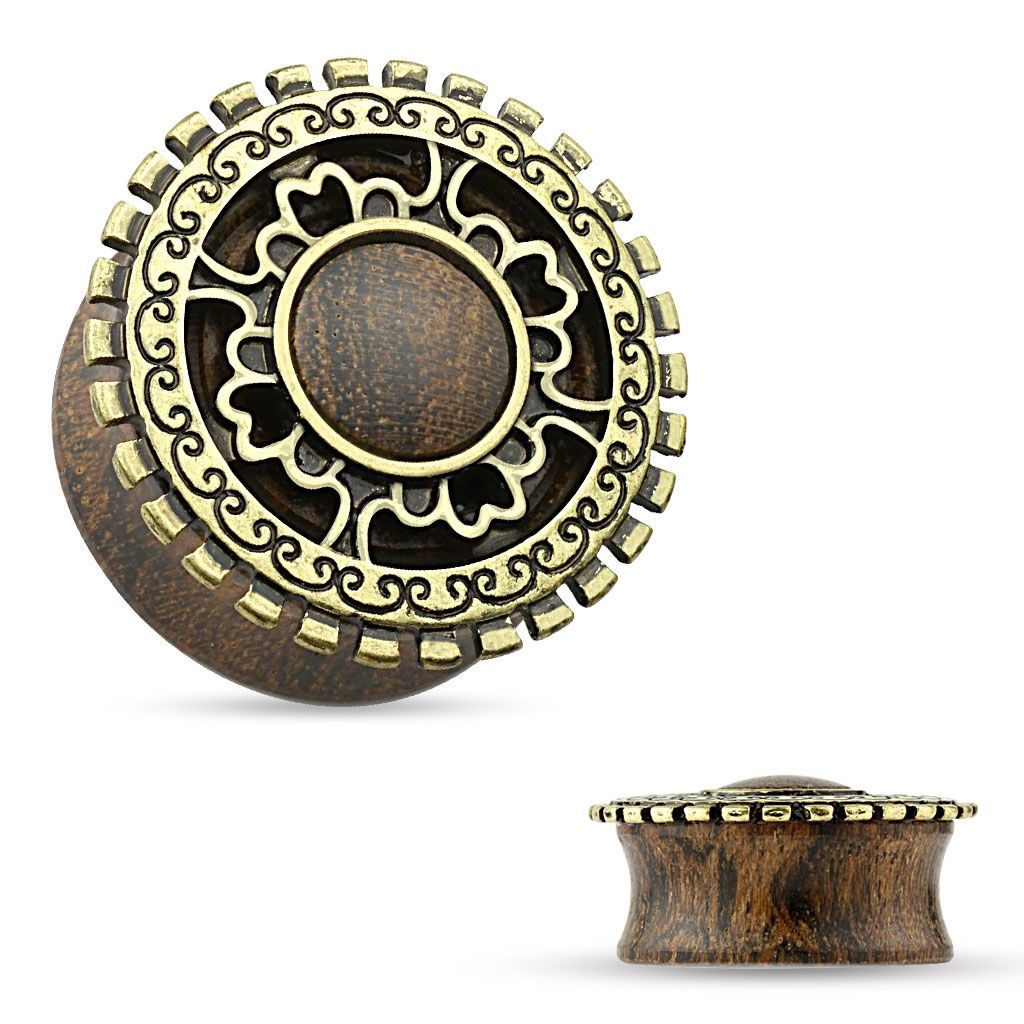 Levně Dřevěný plug do ucha s ornamenty (16 mm) - PL01194-16
