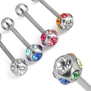 Levně S4U Piercing do jazyku - kulička zdobená kamínky (čirá) - PJ01057-C
