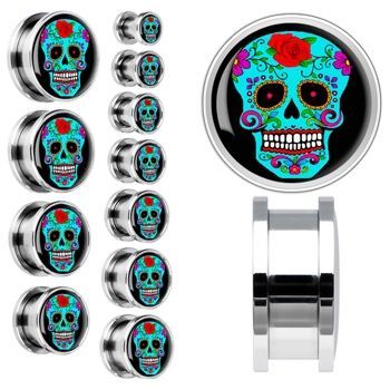 S4U Plug do ucha šroubovací - lebka tyrkysová (12 mm) - PL01128-12