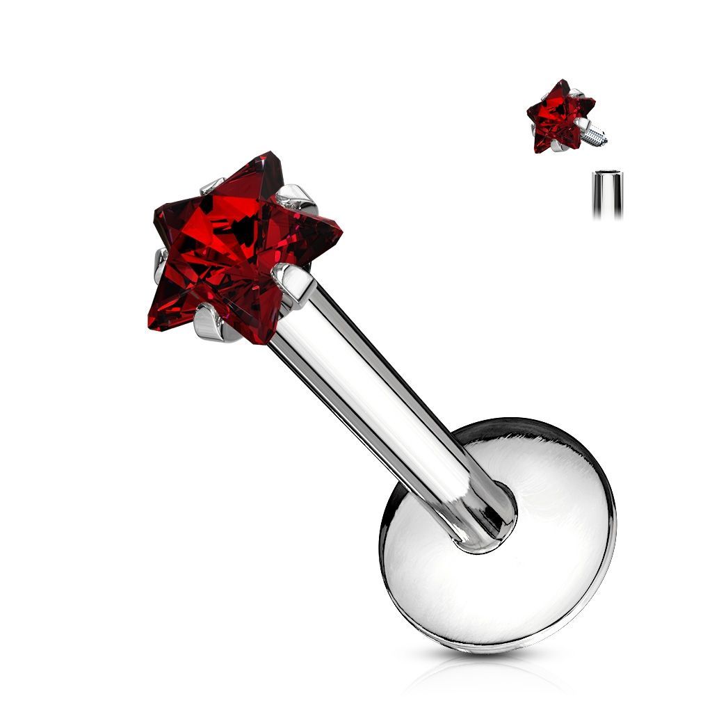 Levně Piercing do brady labreta - hvězda 3 mm (červená) - LB01124-R