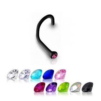 Zahnutý piercing do nosu - kamínek (červená)