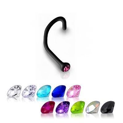 Levně S4U Zahnutý piercing do nosu - kamínek (fialová) - N01054-A