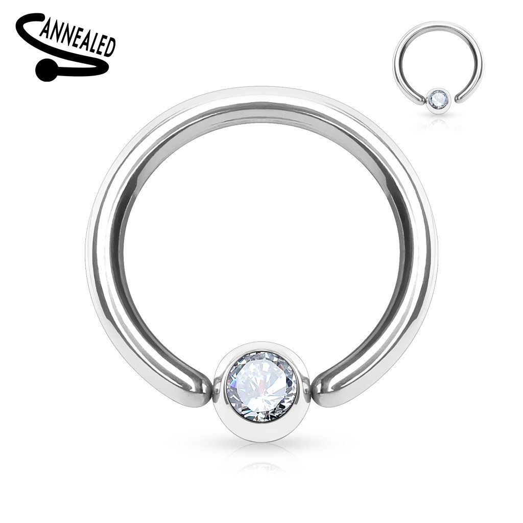 Levně Piercing - kruh, kulička s kamínkem (1,2 x 10 mm) - K01045-12103