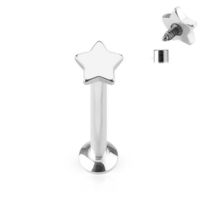 Levně Piercing do brady - labreta, hvězdička (1,2 x 4 mm) - LB1036ST-1204