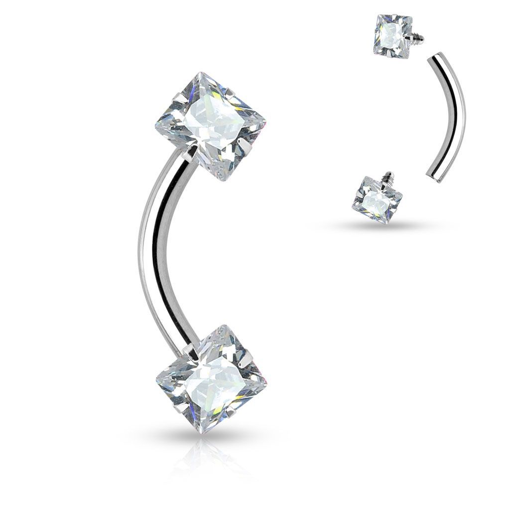 Levně Piercing do obočí - čtverový zirkon (2 x 2 mm)