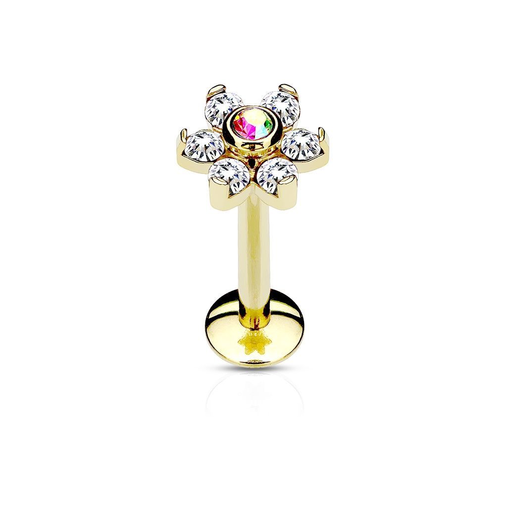 Levně S4U Zlacený piercing do brady - labreta kytička (1,2 x 6 mm) - LB1077-1206
