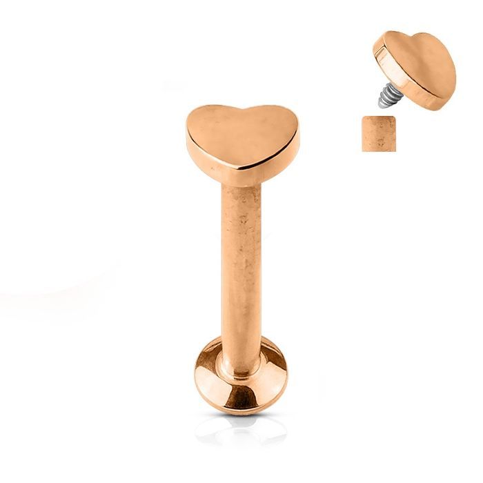 S4U Piercing do brady - labreta, zlacené srdíčko (1,2 x 4 mm) - LB1034RD-1204