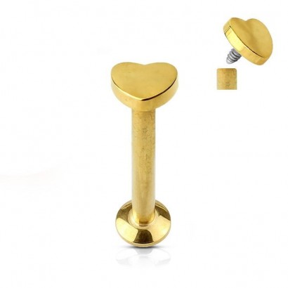 Piercing do brady - labreta, zlacené srdíčko (1,2 x 4 mm)